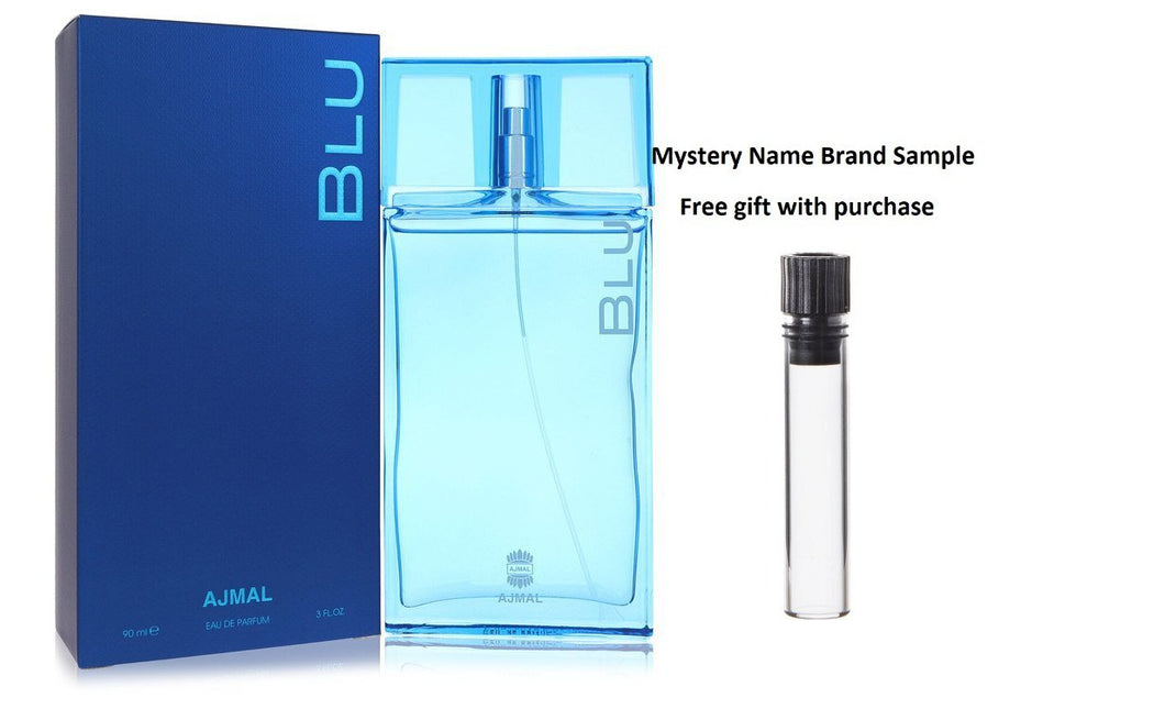 Ajmal Blu by Ajmal Eau De Parfum Spray 3 oz And a Mystery Name brand sample vile