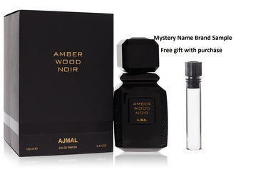 Ajmal Amber Wood Noir by Ajmal Eau De Parfum Spray (Unisex) 3.4 oz And a Mystery Name brand sample vile