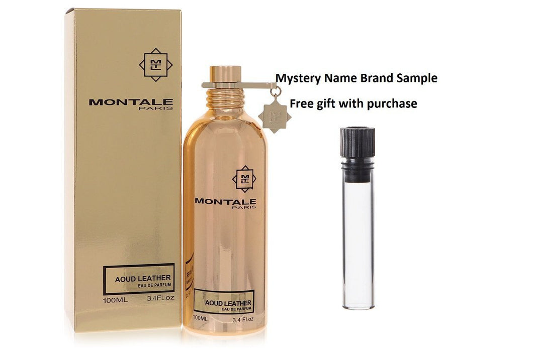 Montale Aoud Leather by Montale Eau De Parfum Spray (Unisex) 3.4 oz And a Mystery Name brand sample vile