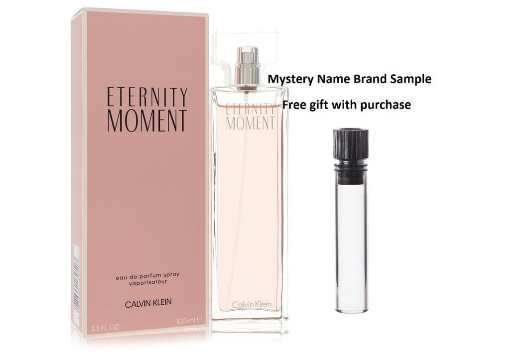 Eternity Moment by Calvin Klein Eau De Parfum Spray 3.4 oz And a Mystery Name brand sample vile