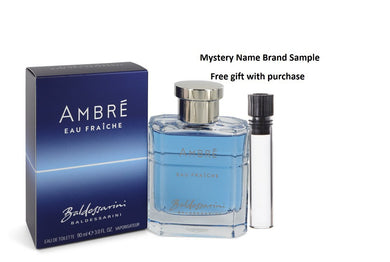 Baldessarini Ambre Eau Fraiche by Hugo Boss Eau De Toilette Spray 3 oz And a Mystery Name brand sample vile