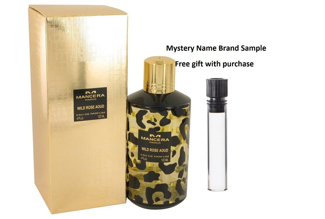 Mancera Wild Rose Aoud by Mancera Eau De Parfum Spray (Unisex) 4 oz And a Mystery Name brand sample vile