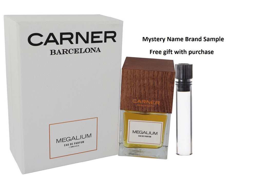 Megalium by Carner Barcelona Eau De Parfum Spray (Unisex) 3.4 oz And a Mystery Name brand sample vile