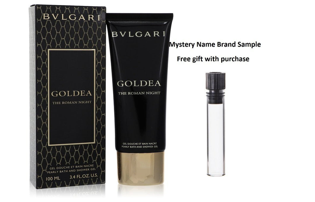 Bvlgari Goldea The Roman Night by Bvlgari Pearly Bath and Shower Gel 3.4 oz And a Mystery Name brand sample vile
