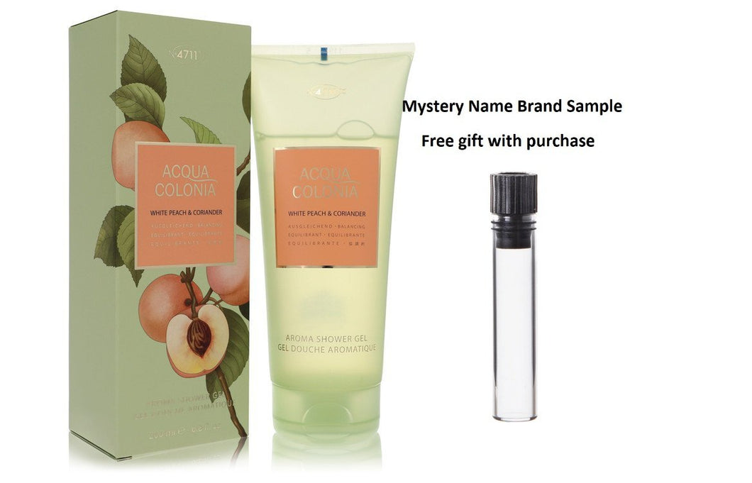 4711 Acqua Colonia White Peach & Coriander by 4711 Shower Gel 6.8 oz And a Mystery Name brand sample vile