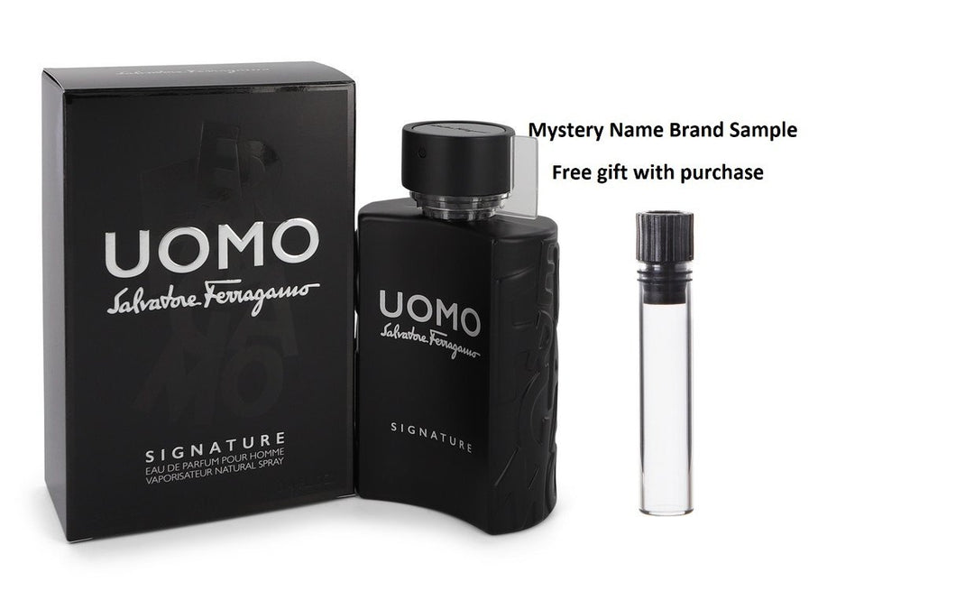 Salvatore Ferragamo Uomo Signature by Salvatore Ferragamo Eau De Parfum Spray 3.4 oz And a Mystery Name brand sample vile