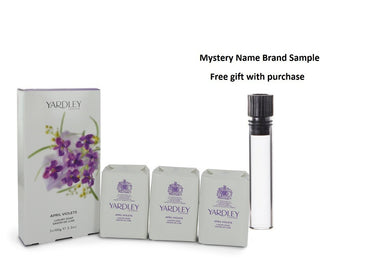 April Violets by Yardley London 3 x 3.5 oz Soap 3.5 oz  And a Mystery Name brand sample vile