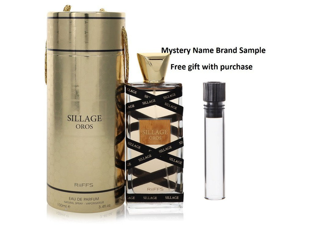 Sillage Oros by Riiffs Eau De Parfum Spray (Unisex) 3.4 oz And a Mystery Name brand sample vile