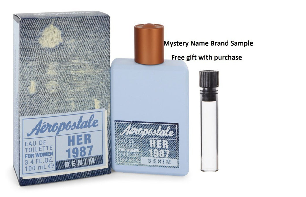 Aeropostale Her 1987 Denim by Aeropostale Eau De Toilette Spray 3.4 oz And a Mystery Name brand sample vile