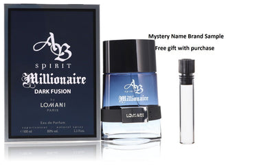 Spirit Millionaire Dark Fusion by Lomani Eau De Parfum Spray 3.3 oz And a Mystery Name brand sample vile