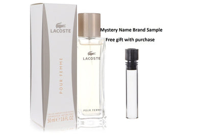 Lacoste Pour Femme by Lacoste Eau De Parfum Spray 1.6 oz And a Mystery Name brand sample vile