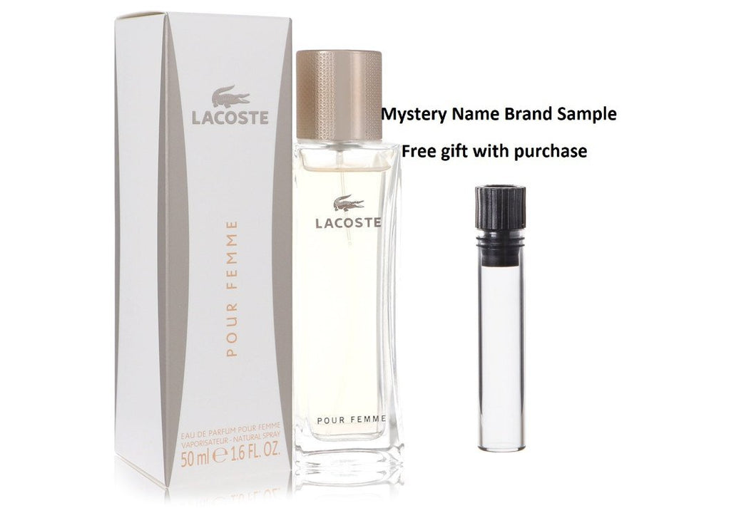 Lacoste Pour Femme by Lacoste Eau De Parfum Spray 1.6 oz And a Mystery Name brand sample vile
