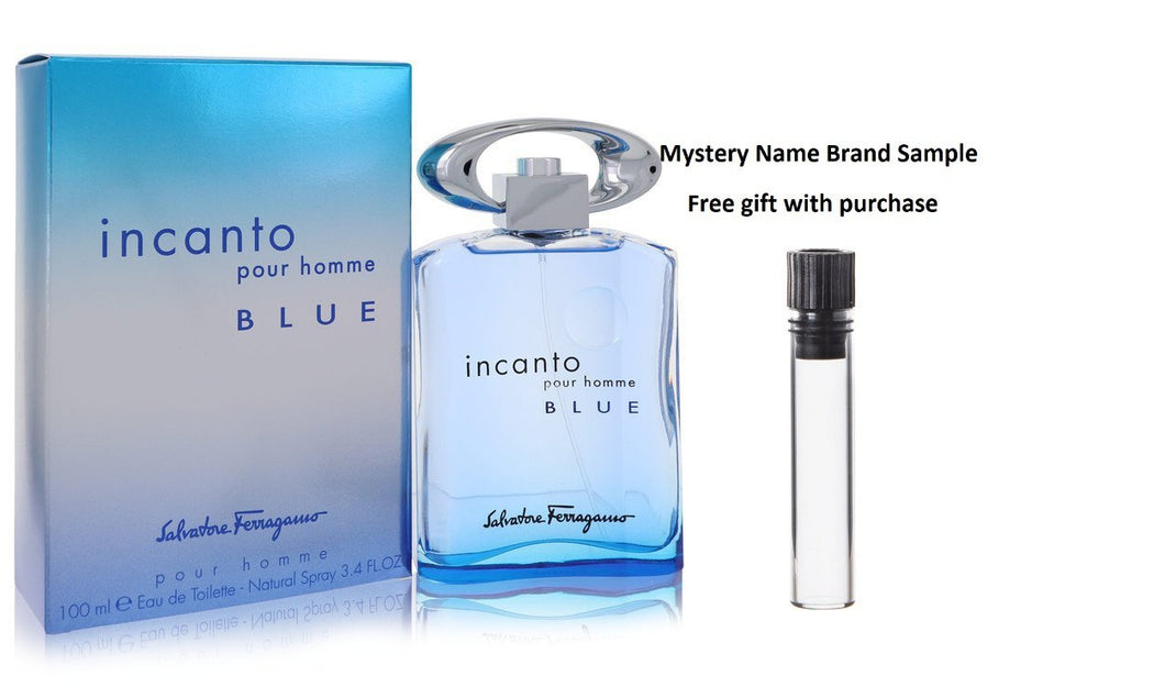 Incanto Blue by Salvatore Ferragamo Eau De Toilette Spray 3.4 oz And a Mystery Name brand sample vile