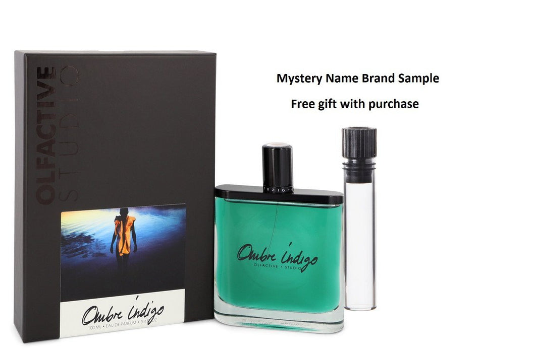 Ombre Indigo by Olfactive Studio Eau De Parfum Spray (Unisex) 3.4 oz And a Mystery Name brand sample vile