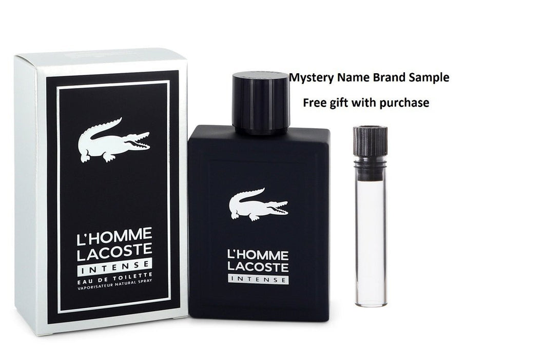 Lacoste L'homme Intense by Lacoste Eau De Toilette Spray 3.3 oz And a Mystery Name brand sample vile