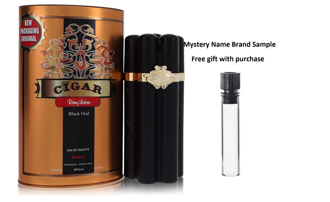 Cigar Black Oud by Remy Latour Eau De Toilette Spray 3.3 oz And a Mystery Name brand sample vile