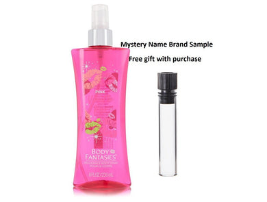 Body Fantasies Signature Pink Vanilla Kiss Fantasy by Parfums De Coeur Body Spray 8 oz And a Mystery Name brand sample vile
