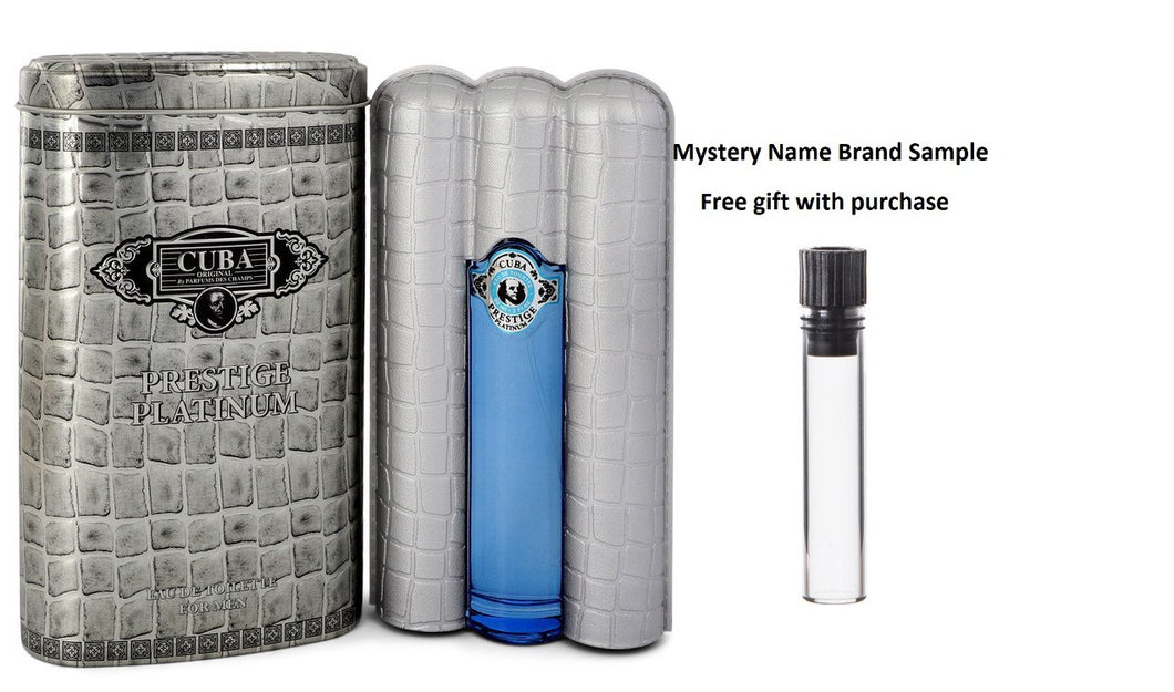 Cuba Prestige Platinum by Fragluxe Eau De Toilette Spray 3 oz And a Mystery Name brand sample vile
