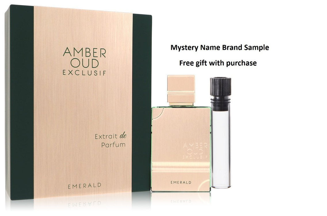 Amber Oud Exclusif Emerald by Al Haramain Eau De Parfum Spray (Unisex) 2 oz And a Mystery Name brand sample vile