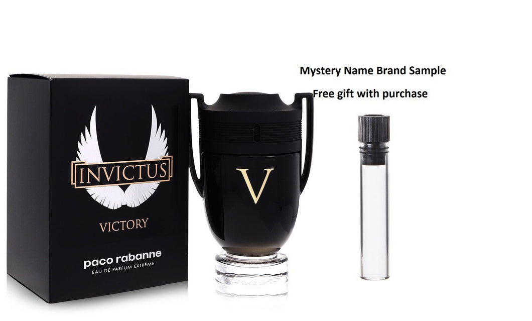Invictus Victory by Paco Rabanne Eau De Parfum Spray 3.4 oz And a Mystery Name brand sample vile