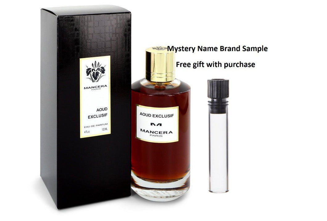 Mancera Aoud Exclusif by Mancera Eau De Parfum Spray (Unisex) 4 oz And a Mystery Name brand sample vile