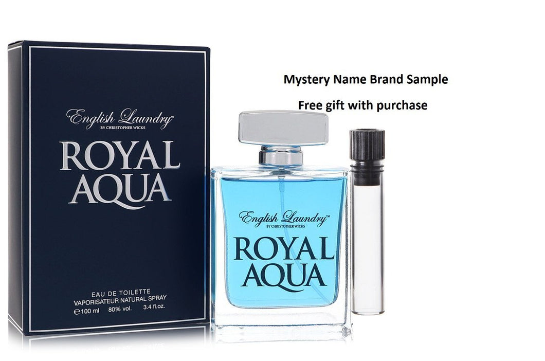 Royal Aqua by English Laundry Eau De Toilette Spray 3.4 oz And a Mystery Name brand sample vile