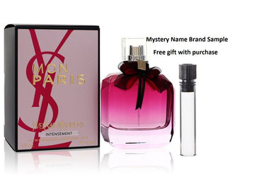 Mon Paris Intensement by Yves Saint Laurent Eau De Parfum Spray 3 oz And a Mystery Name brand sample vile