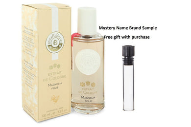Roger & Gallet Magnolia Folie by Roger & Gallet Extrait De Cologne Spray 3.3 oz And a Mystery Name brand sample vile