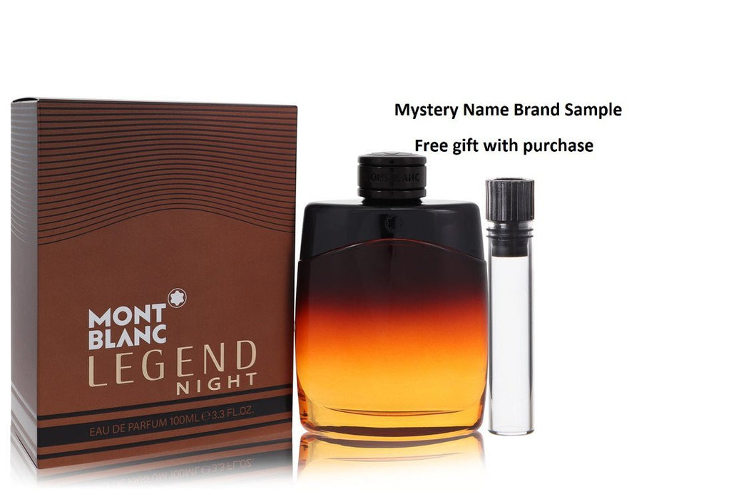 Montblanc Legend Night by Mont Blanc Eau De Parfum Spray 3.3 oz And a Mystery Name brand sample vile