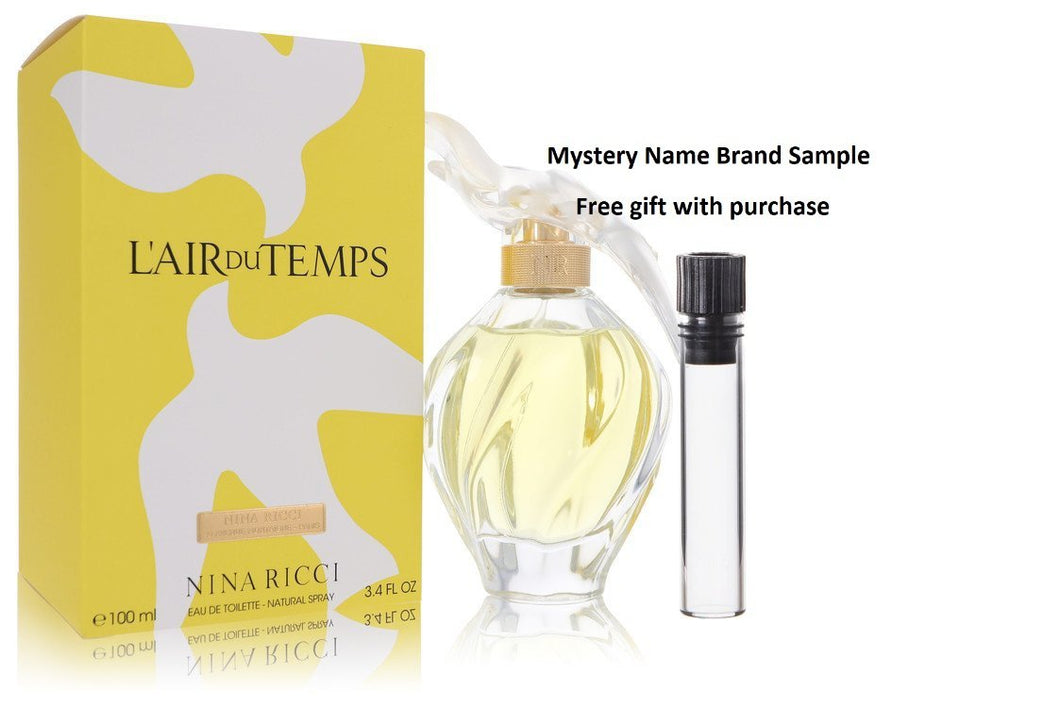 L'AIR DU TEMPS by Nina Ricci Eau De Toilette Spray With Bird Cap 3.3 oz And a Mystery Name brand sample vile