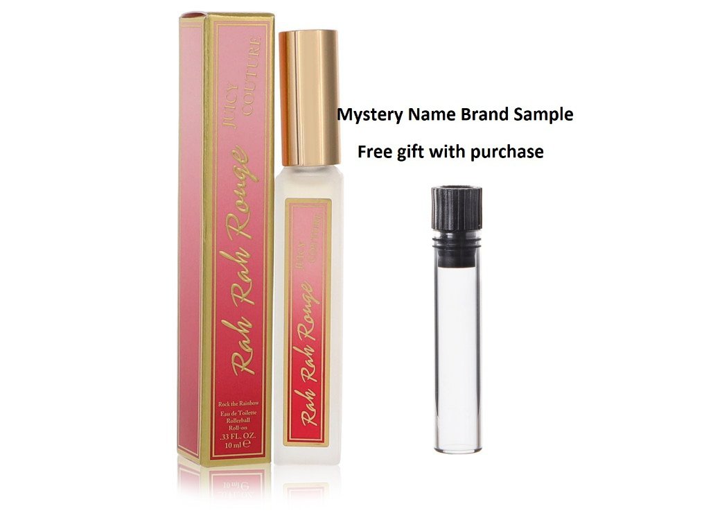 Juicy Couture Rah Rah Rouge Rock the Rainbow by Juicy Couture Mini EDT Rollerball .33 oz And a Mystery Name brand sample vile