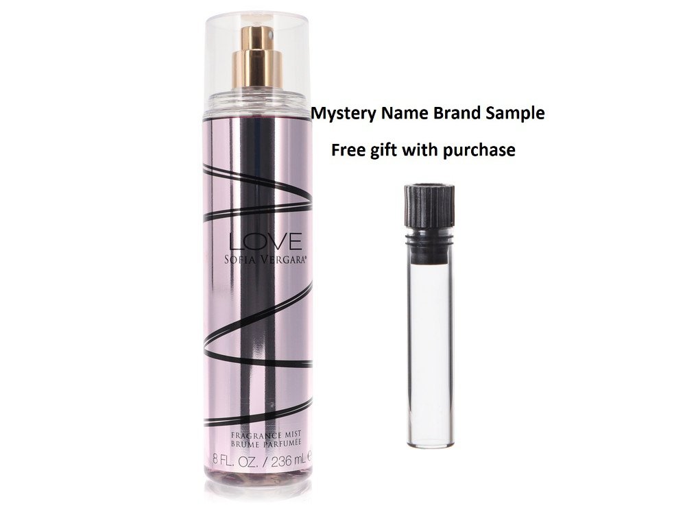 Love by Sofia Vergara by Sofia Vergara Body Mist 8 oz And a Mystery Name brand sample vile