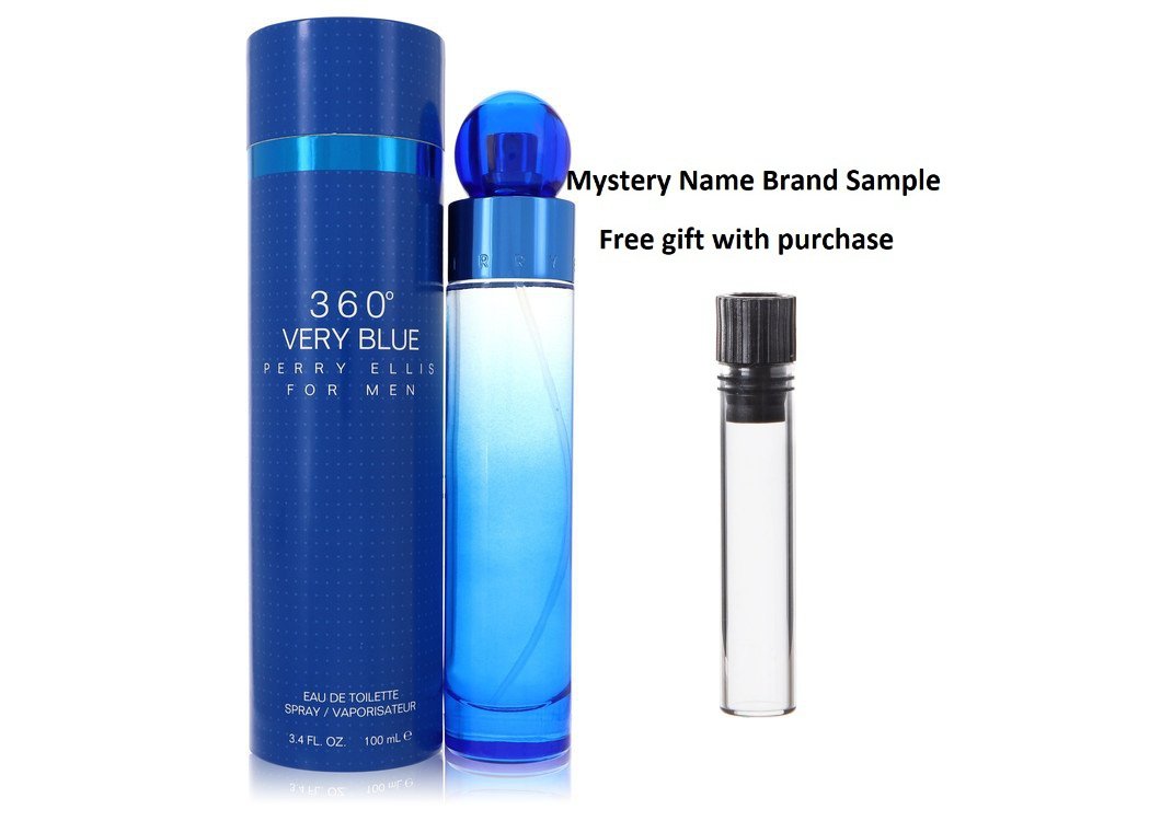 Perry Ellis 360 Very Blue by Perry Ellis Eau De Toilette Spray 3.4 oz And a Mystery Name brand sample vile