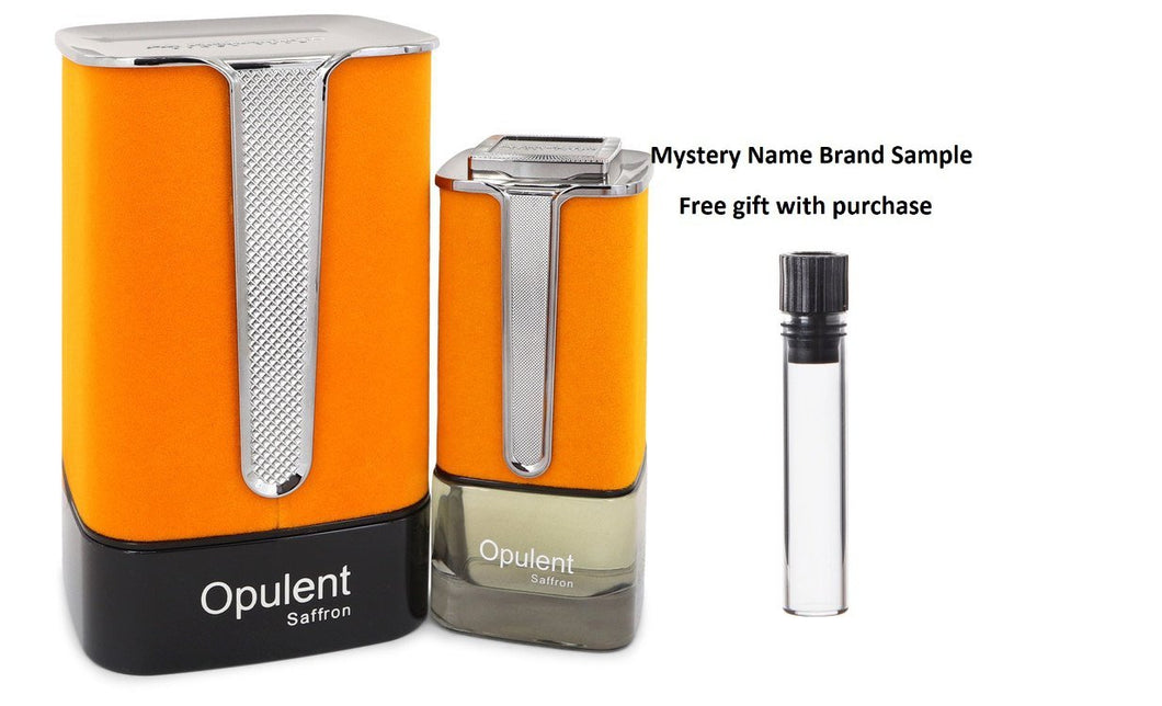 Al Haramain Opulent Saffron by Al Haramain Eau De Parfum Spray (Unisex) 3.3 oz And a Mystery Name brand sample vile