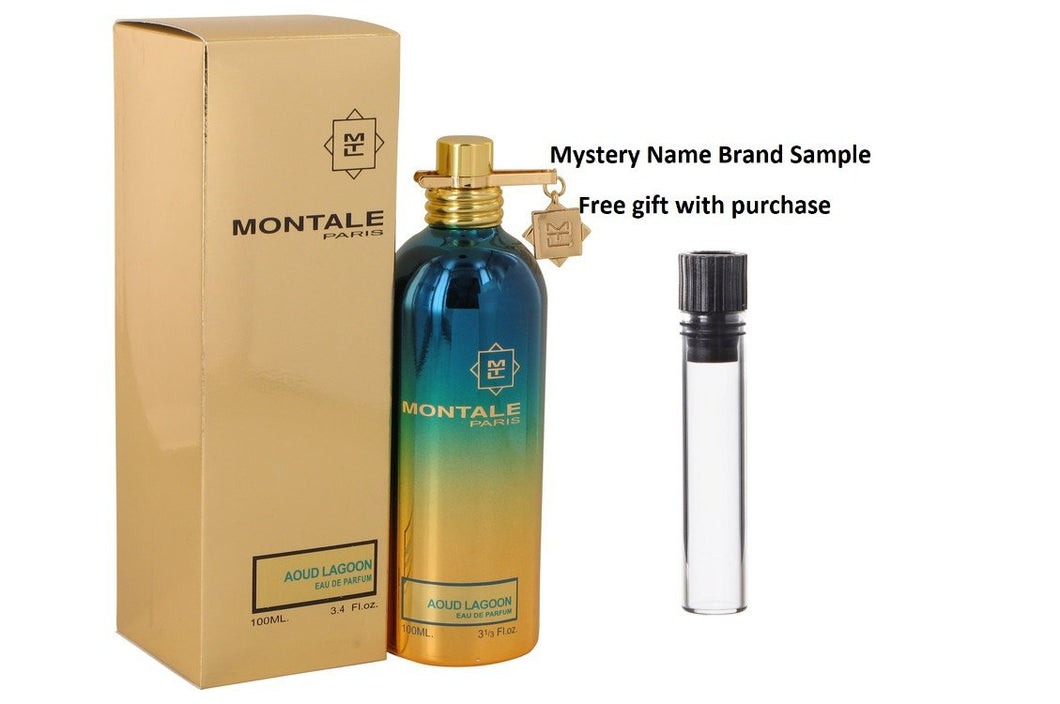 Montale Aoud Lagoon by Montale Eau De Parfum Spray (Unisex) 3.4 oz And a Mystery Name brand sample vile