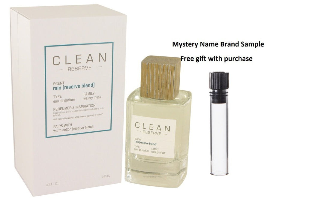 Clean Rain Reserve Blend by Clean Eau De Parfum Spray 3.4 oz And a Mystery Name brand sample vile