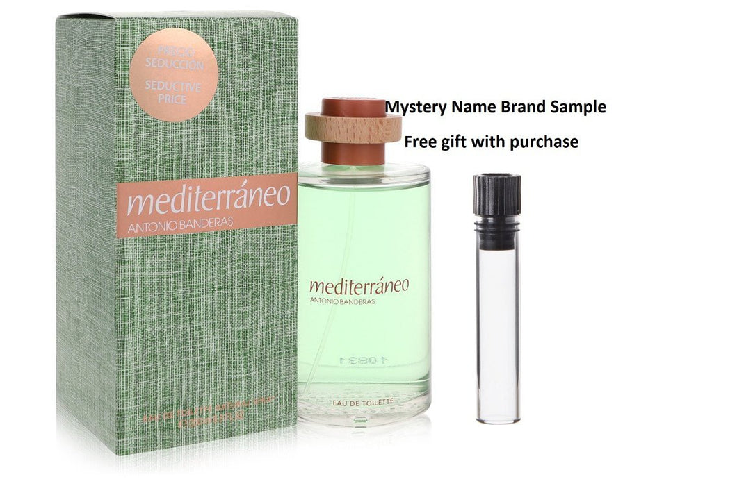 Mediterraneo by Antonio Banderas Eau De Toilette Spray 6.8 oz And a Mystery Name brand sample vile