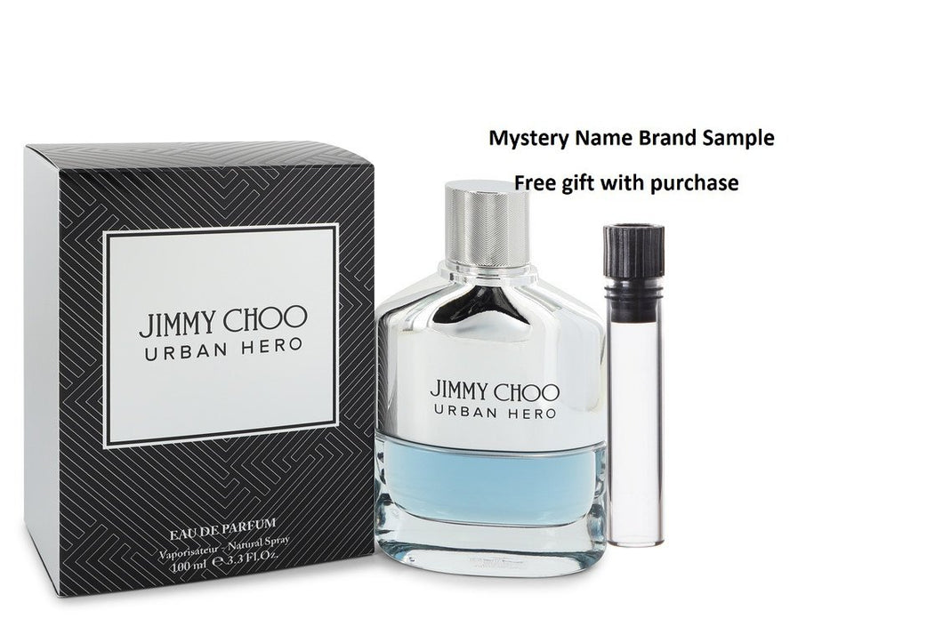 Jimmy Choo Urban Hero by Jimmy Choo Eau De Parfum Spray 3.3 oz And a Mystery Name brand sample vile