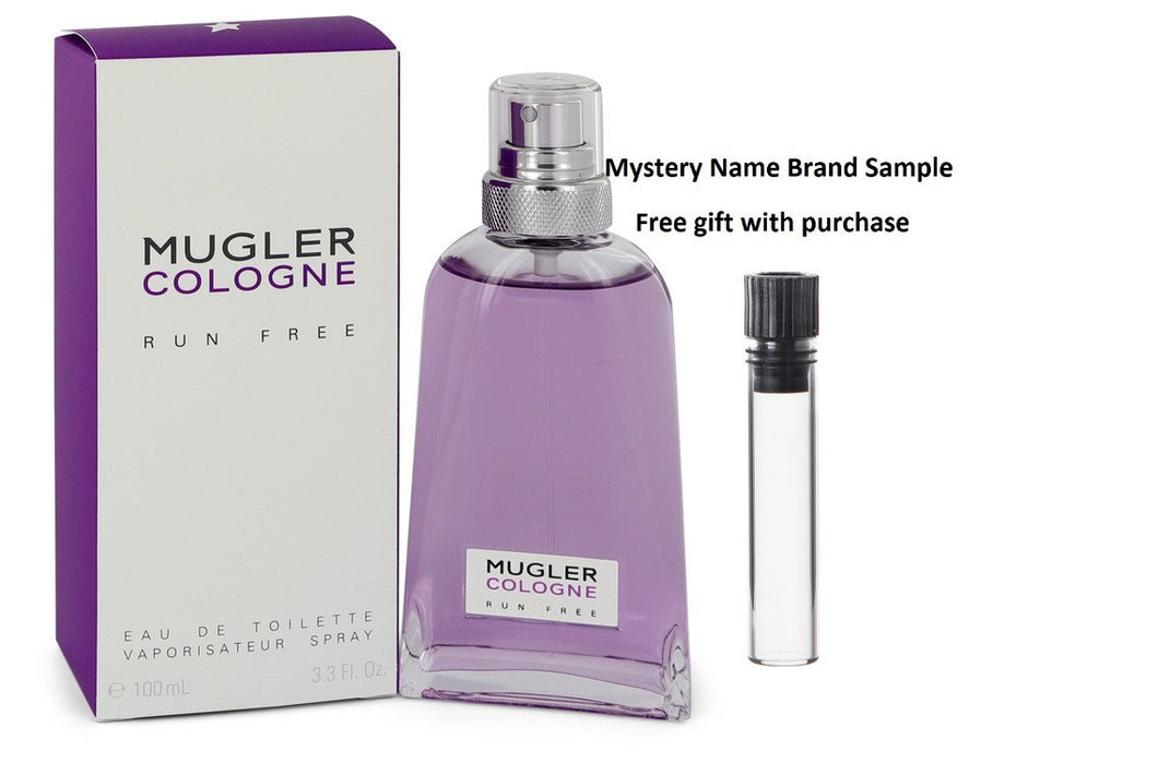 Mugler Run Free by Thierry Mugler Eau De Toilette Spray (Unisex) 3.3 oz And a Mystery Name brand sample vile