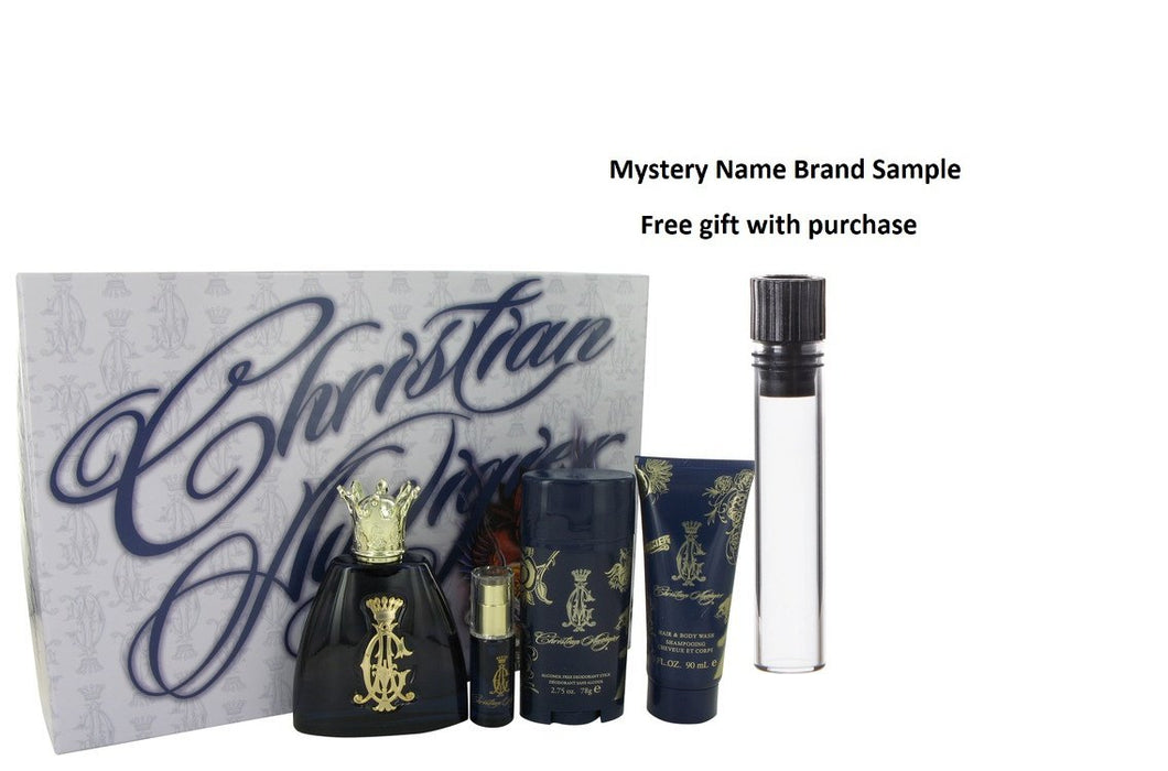 Christian Audigier by Christian Audigier Gift Set -- 3.4 oz Eau De Toilette Spray + .25 oz MIN EDT + 3 oz Body Wash + 2.75 Deodorant Stick And a Mystery Name brand sample vile