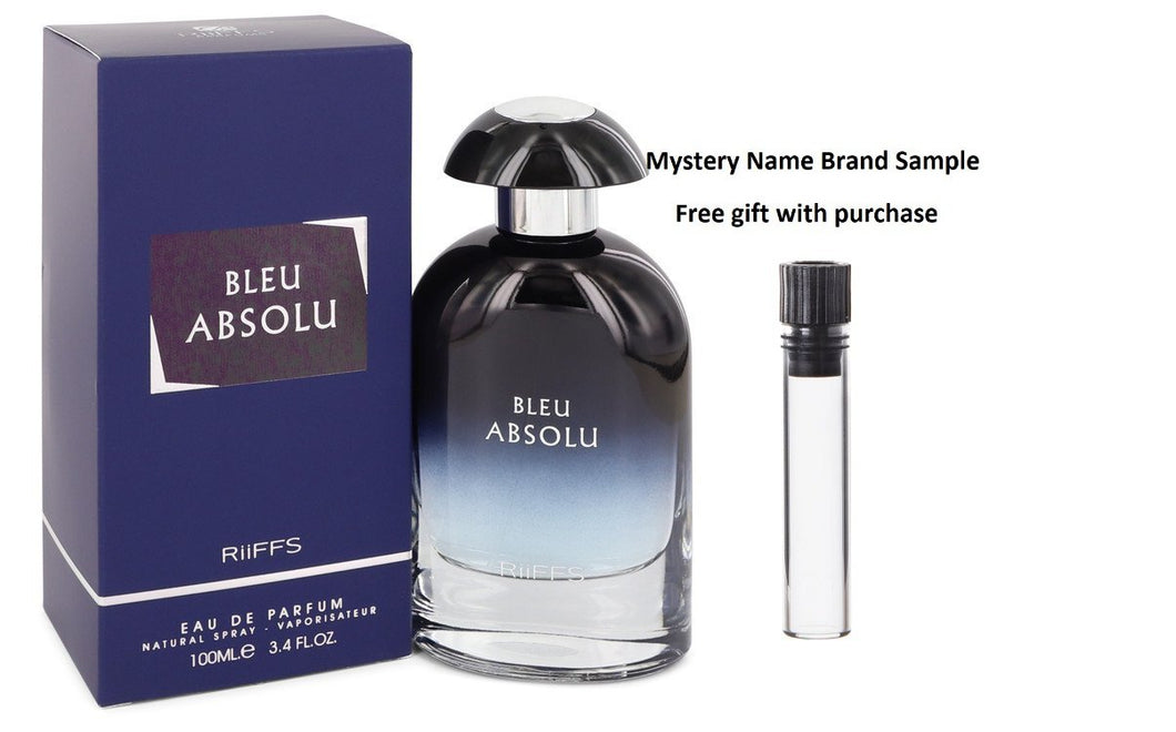 Bleu Absolu by Riiffs Eau De Parfum Spray (Unisex) 3.4 oz And a Mystery Name brand sample vile