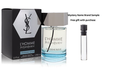 L'homme Cologne Bleue by Yves Saint Laurent Eau De Toilette Spray 3.4 oz And a Mystery Name brand sample vile