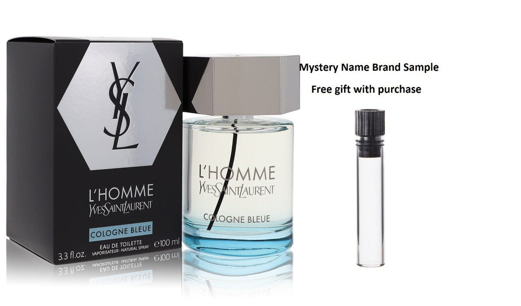 L'homme Cologne Bleue by Yves Saint Laurent Eau De Toilette Spray 3.4 oz And a Mystery Name brand sample vile