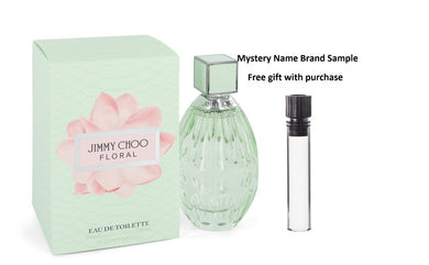 Jimmy Choo Floral by Jimmy Choo Eau De Toilette Spray 3 oz And a Mystery Name brand sample vile