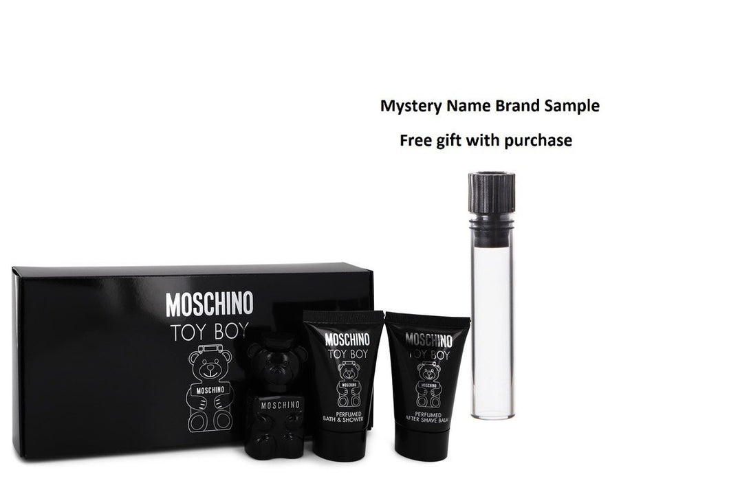 Moschino Toy Boy by Moschino Gift Set -- .17 oz Mini EDP + .8 oz Shower Gel + .8 oz After Shave Balm And a Mystery Name brand sample vile