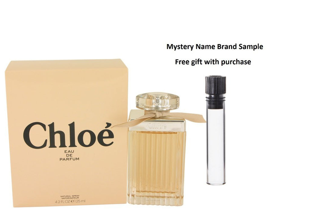 Chloe (New) by Chloe Eau De Parfum Spray 4.2 oz And a Mystery Name brand sample vile