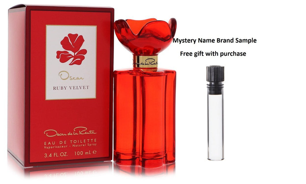 Oscar Ruby Velvet by Oscar De La Renta Eau De Toilette Spray 3.4 oz And a Mystery Name brand sample vile