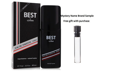 Best by Lomani Eau De Toilette Spray 3.3 oz And a Mystery Name brand sample vile