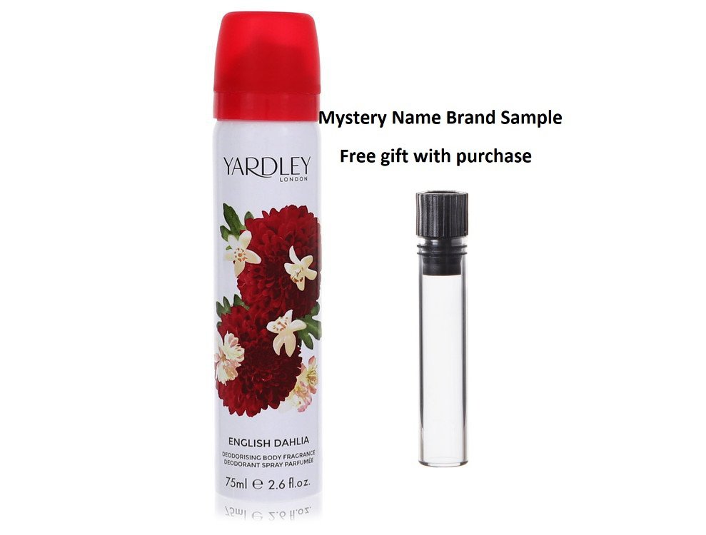 English Dahlia by Yardley London Body Spray 2.6 oz And a Mystery Name brand sample vile