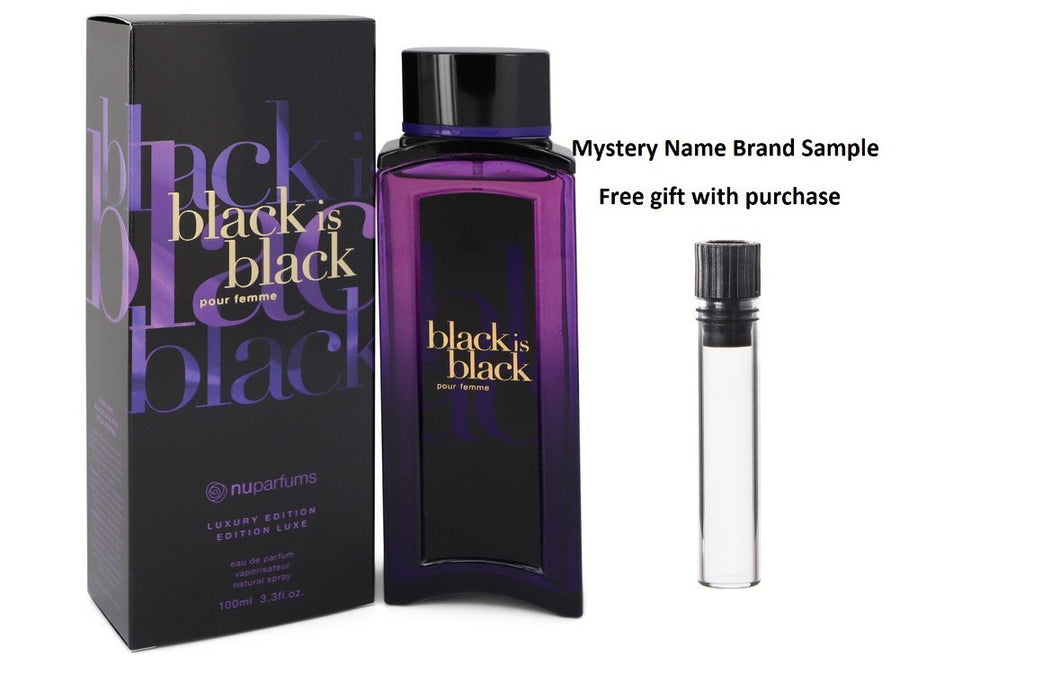 Black is Black by Nu Parfums Eau De Parfum Spray 3.3 oz And a Mystery Name brand sample vile